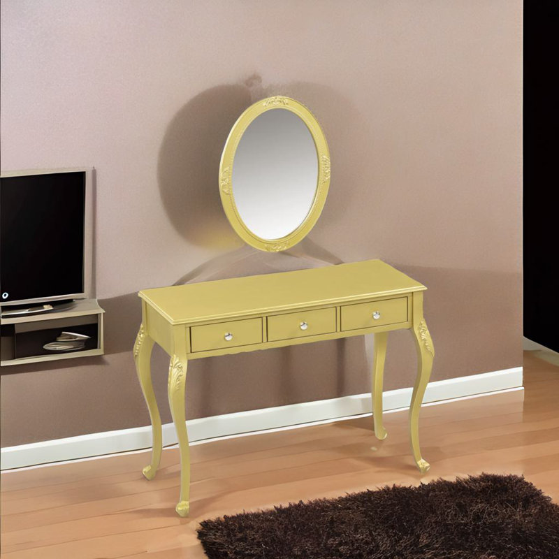 Bureau de maquillage avec miroir ovale, Doré