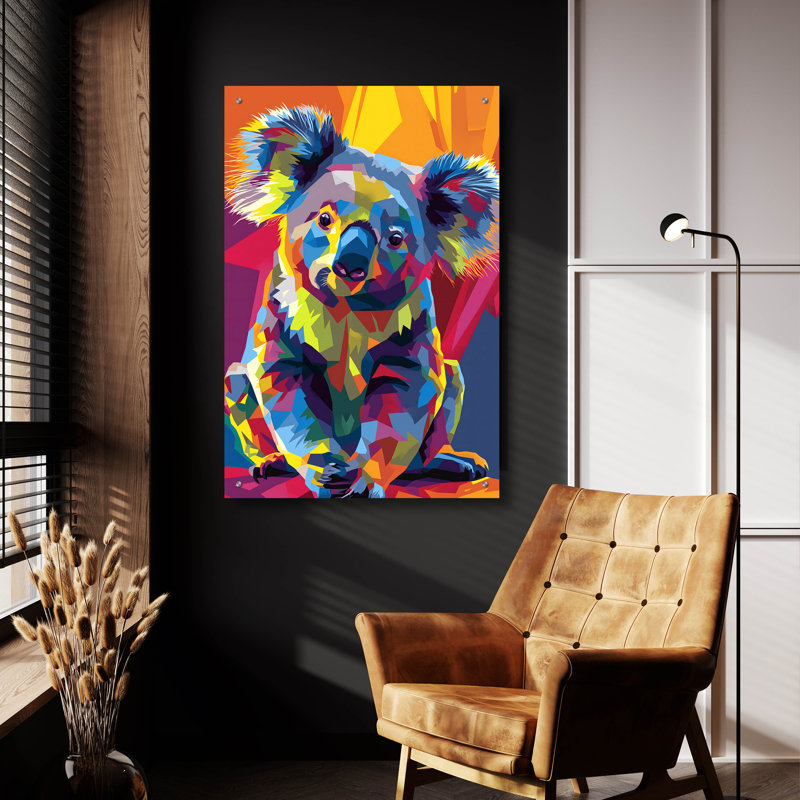 Art mural en verre Koala Wpap 'par Andreas Magnusson, H 36 po x l 24 po x P 0,2 po