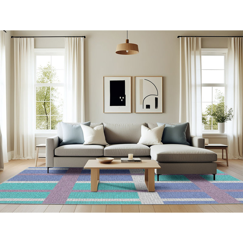 Tapis géométrique bleu / vert Antonya, Rectangle 6 pi x 9 pi
