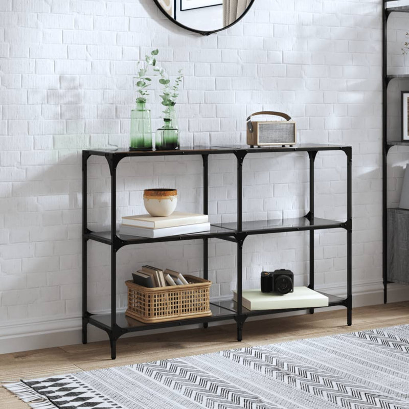 Console Table With Glass Top Steel, Black Glass, 81cm H x 118.5cm W x 30cm D