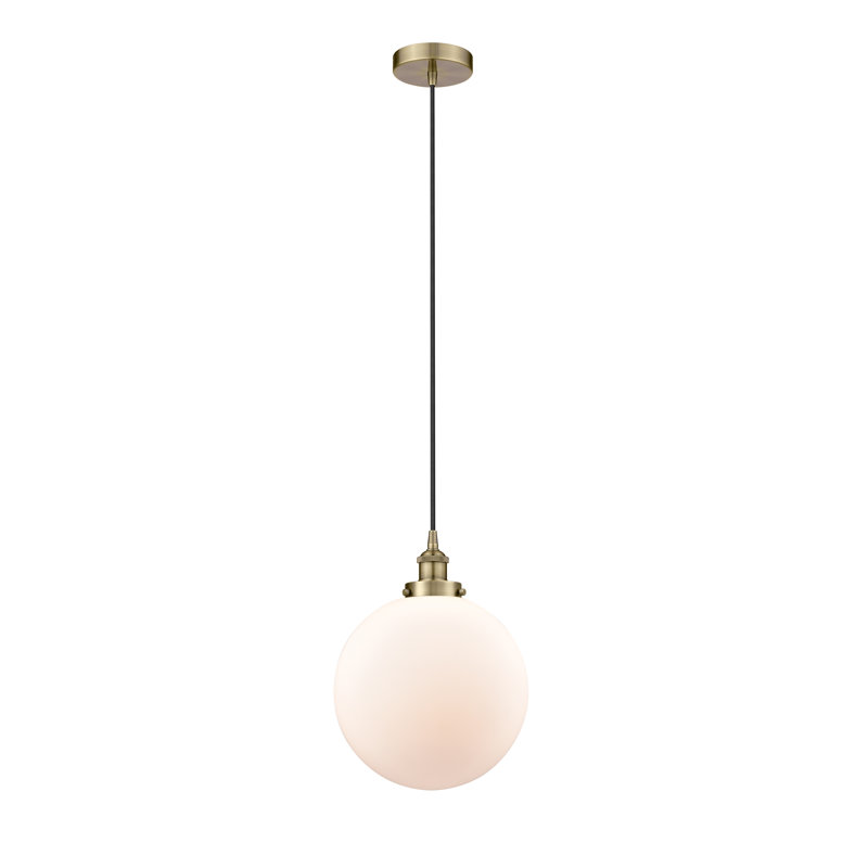 Luminaire suspendu simple à 1 lumière Frederick, Laiton, Blanc, H 15,5 po x l 12 po x P 12 po