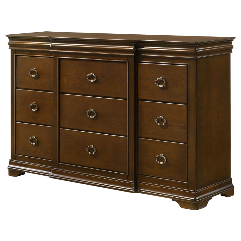 Commode de chambre à coucher 11 tiroirs Adrio brun cerise