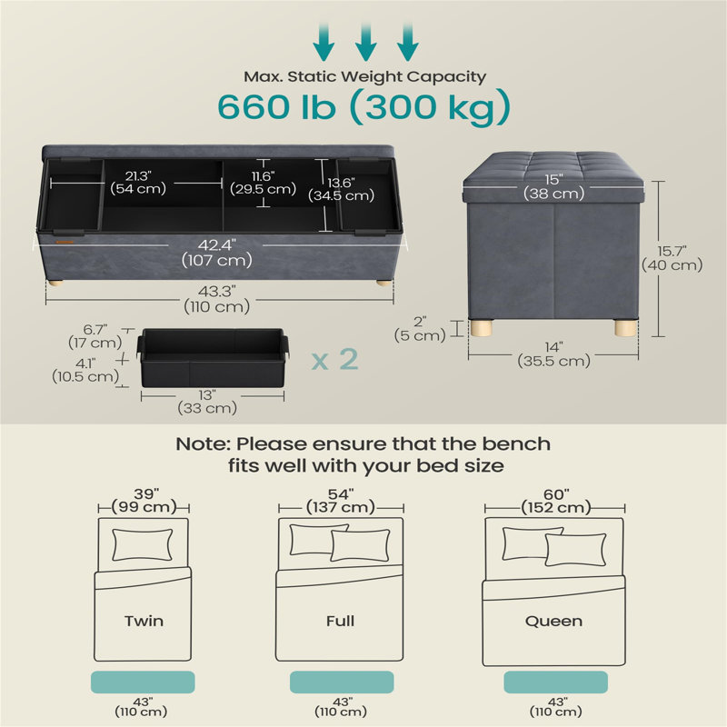 110cm Wide Solid Colour Footstool Ottoman, Grey