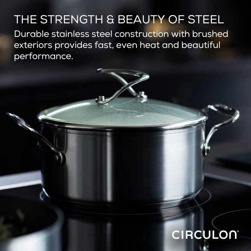 Circulon Stainless Steel Sauté Pan and SteelShield Hybrid and Nonstick Technology, 5 Quart, Silver