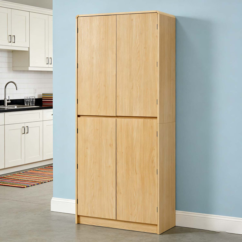 Modern Curved Design Kitchen Pantry Cabinet For Versatile Storage, Natural