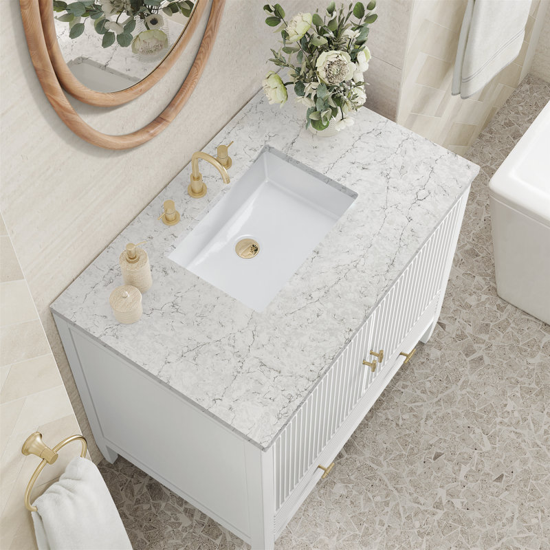 Myrrin 36'' W Single Vanity, Bright White, Eternal Jasmine Pearl, 8" Widespread