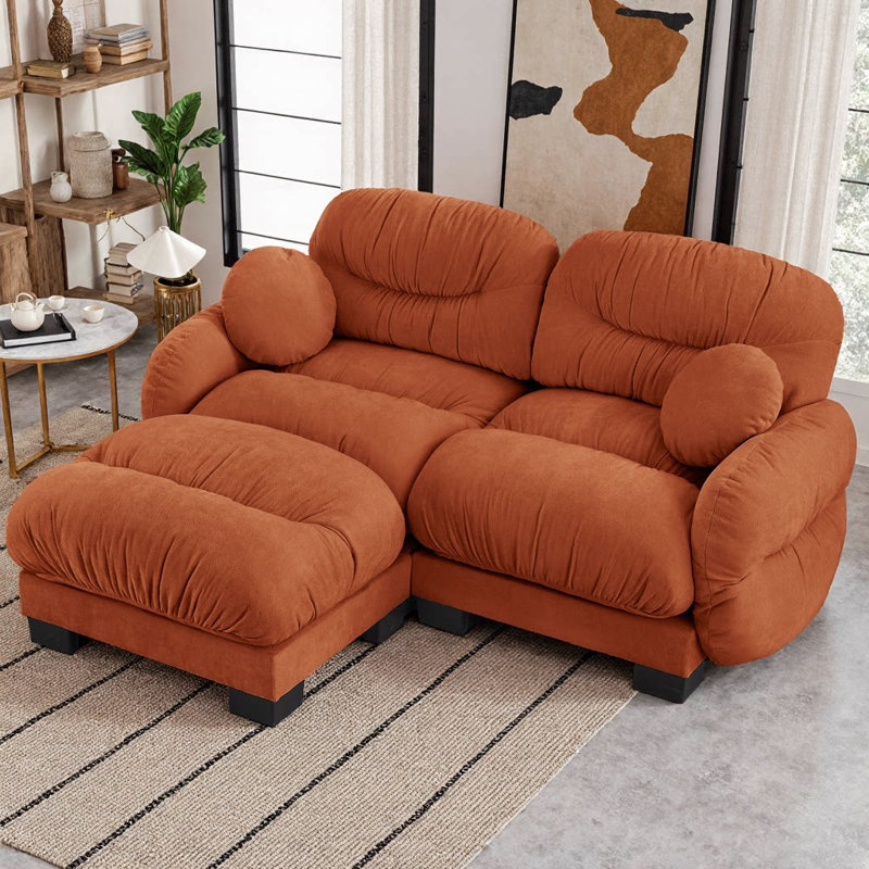 Canapé modulaire en tissu de chenille plissé CloudHaven, Orange