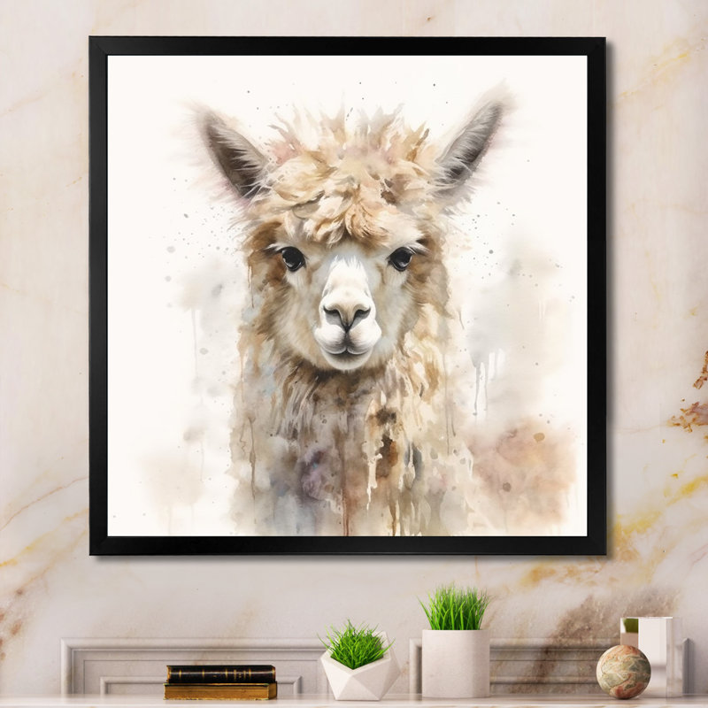 Graceful Alpaca III - Alpaca, art mural, H 16 po x l 16 po x P 1 po, Cadre photo noir