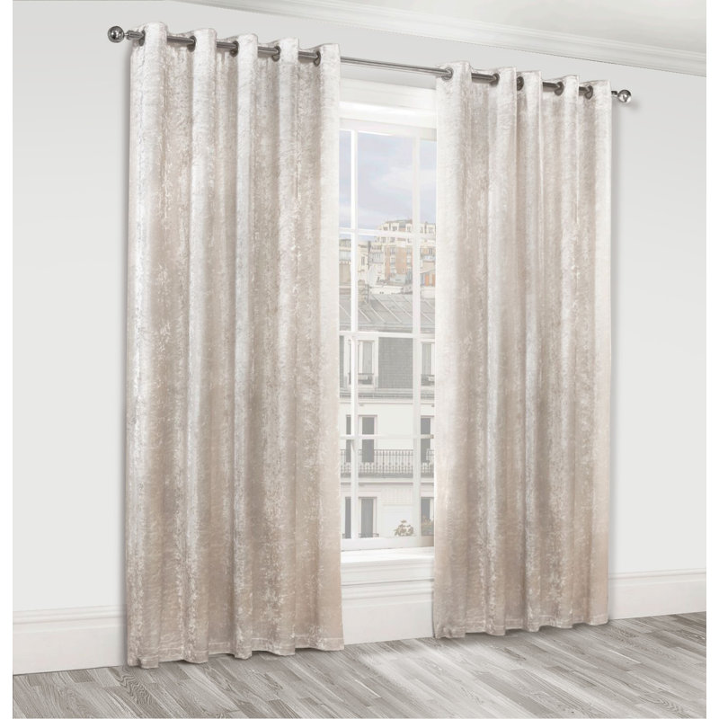 Eleanora Crushed Velvet Eyelet Curtains, Width 167 x Drop 229 cm, Cream