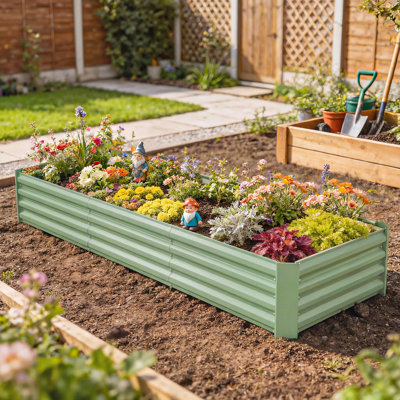 8x2.6x1.5ft Galvanized Raised Garden Bed, Open Bottom Light Green