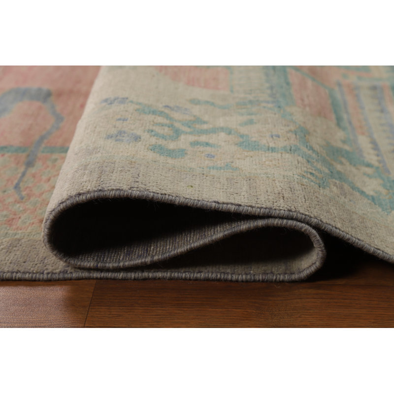 Tapis turc art déco à teinture végétale rose 8 x 10