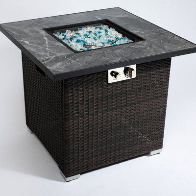 30inch Propane Gas Fire Pit Table, 40000btu Heat Generation Capacity Superiority, Dark Brown , Ceramic Tile Tabletop, Steel Frame, Rain Cover Included Table Propane, Production, Present