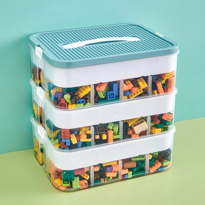 12L Building Block Toy Storage Box Large Capacity Stackable Toy Organizer Multiple Compartments with Dustproof Lid Handle Design Blocks Toys Organizer Storage Case