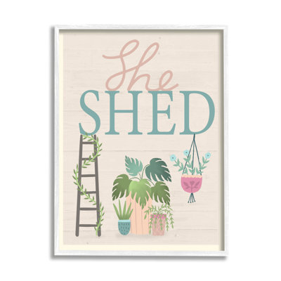 " She Shed Sign Tropical Plants Ladder And Green Vines " by Louise Allen