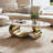Oval Faux Marble Coffee Table with Curved Stainless Steel Base, Modern Glam Center Table for Living Room-16920304