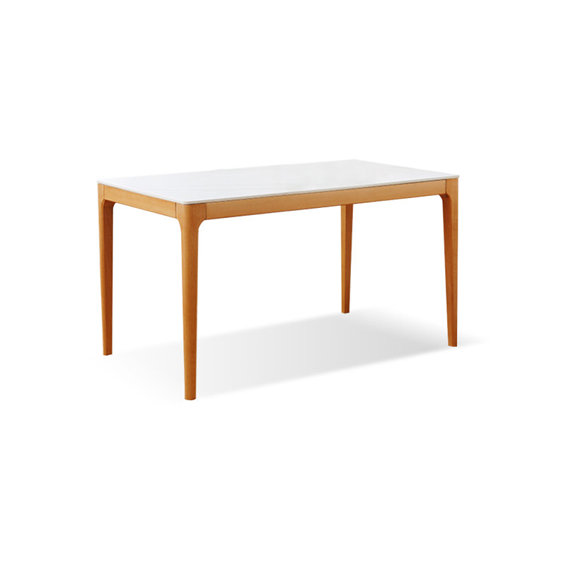 White + Burlywood Rectangular Sintered Stone + Solid Wood Dining Table, 29.92"H x 51.18"L x 31.5"W