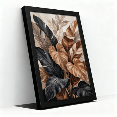 Art mural sur toile noir encadré pour le salon, la chambre à coucher, le bureau ou le vestibule - Décoration murale décorative avec feuilles tropicales
