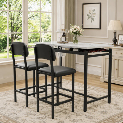 Ensemble de table de cuisine, table de salle à manger et chaises pour 2, ensemble de table de salle à manger 3 pièces avec 2 chaises rembourrées, ensemble de table de salle à manger de bar pour petits espaces, appartement, petit-déjeuner, pub, noir rustique