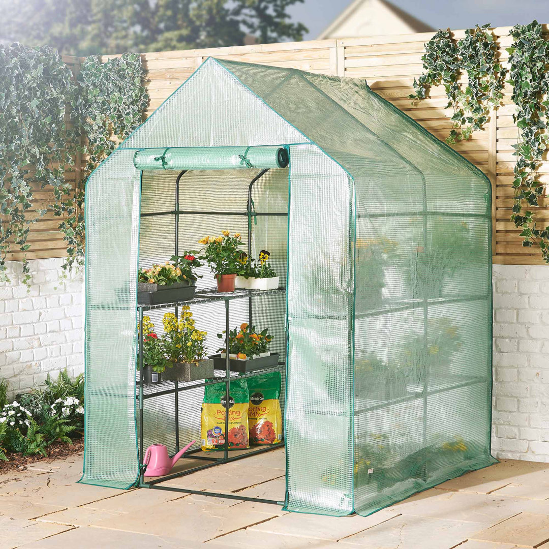 VonHaus Walk In Greenhouse w/ 8 Shelves and Weatherproof Re-enforced Plastic PVC Cover
