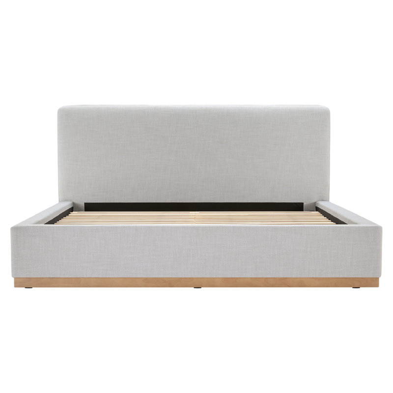 Delpha Grounded Upholstered Wood Base Bed, King, Effie Gray Performance Linen