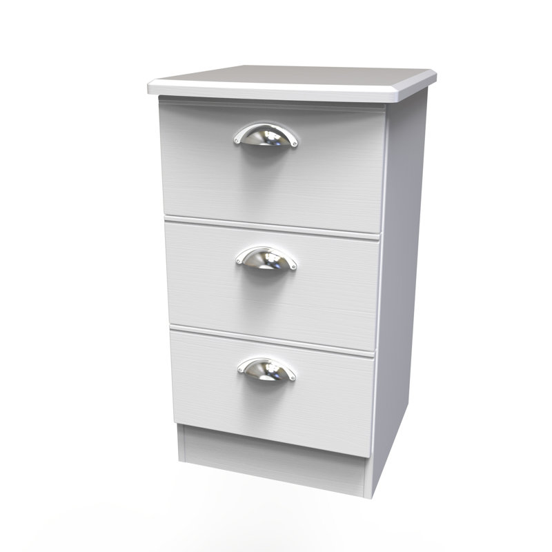 Fully Assembled Murier 3 Drawer Bedside Table, White Ash