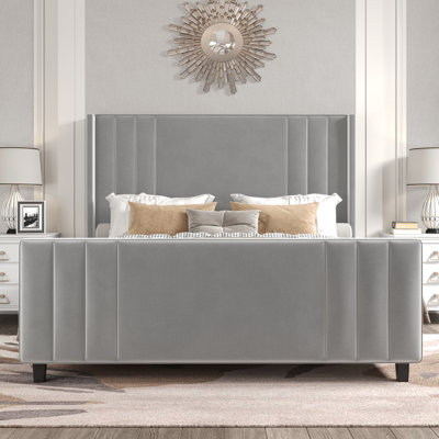 Tole Velvet Upholstered Platform Bed with Vertical Channel Tufted Headboard by Latitude Run