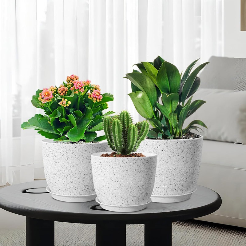 9/8/7.5 Inch Flower Pots, Set Of 3 Modern Decorative Plastic Pla...