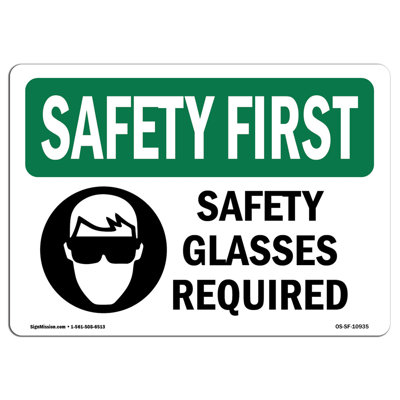 Lunettes de sécurité requises avec panneau en aluminium 12 x 18