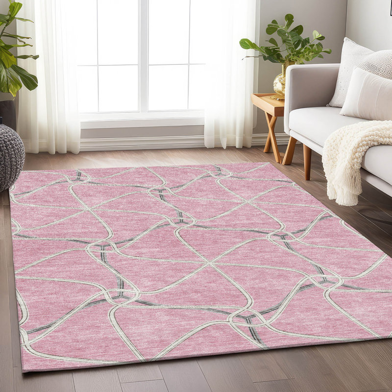 Tapis rose lavable à la machine Premium Prisco, Rectangle 5' x 7'6"