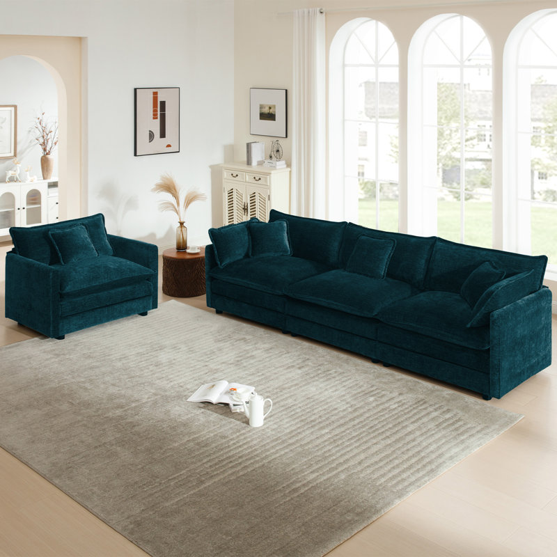  Living Room Set, Modern Chenille Sofa Couch, For Living Room, Blue