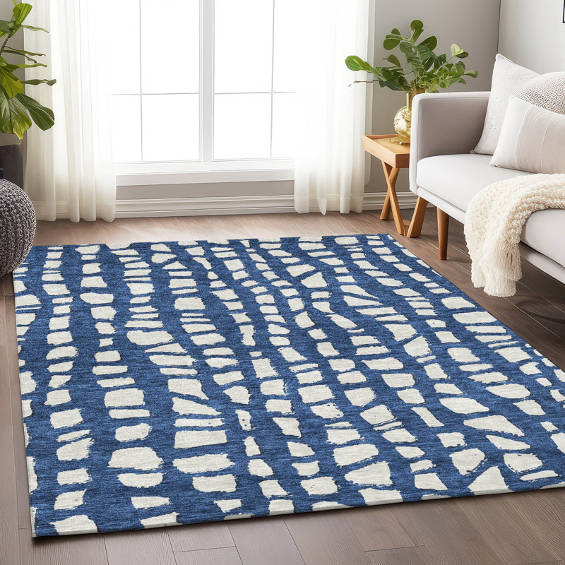 Premium Machine Washable Prisco Navy Rug, Rectangle 3' x 5'