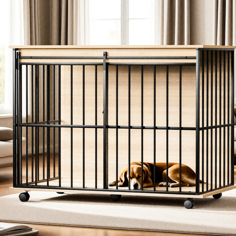 Mobilier de cage pour chien avec plateau - espace de vie confortable pour les grands chiens, structure en métal renforcé, double comme console, barres en acier uniformément espacées, assemblage rapide et confort polyvalent