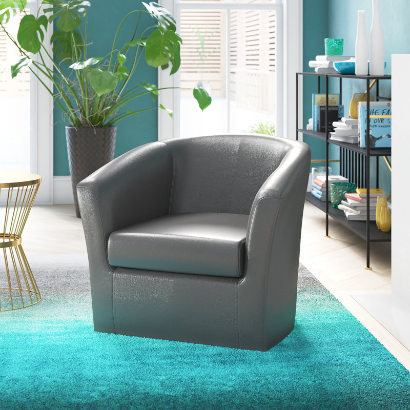 Fauteuil demi-tonneau pivotant de 32 po Agee, Similicuir carbone