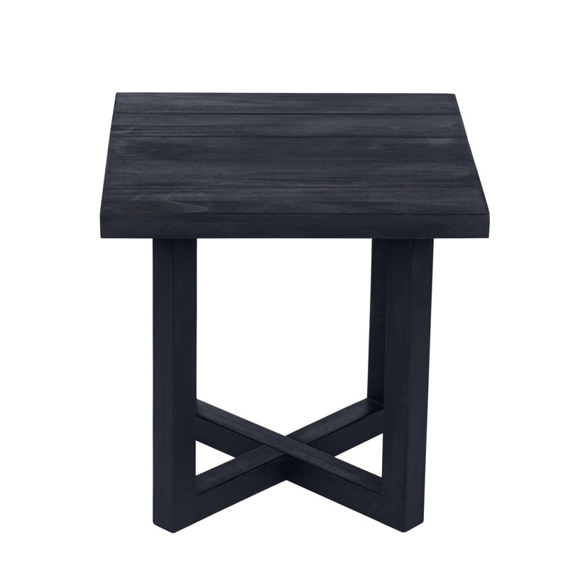 Table d'appoint carrée pour jardin, bois noir, plateau à lattes, base à traverses transversales, hauteur de 18,26 po, poids de l'ensemble de 17,2 lb, table à assembler pour l'extérieur, fabrication en bois, conception, profondeur de 18 po,