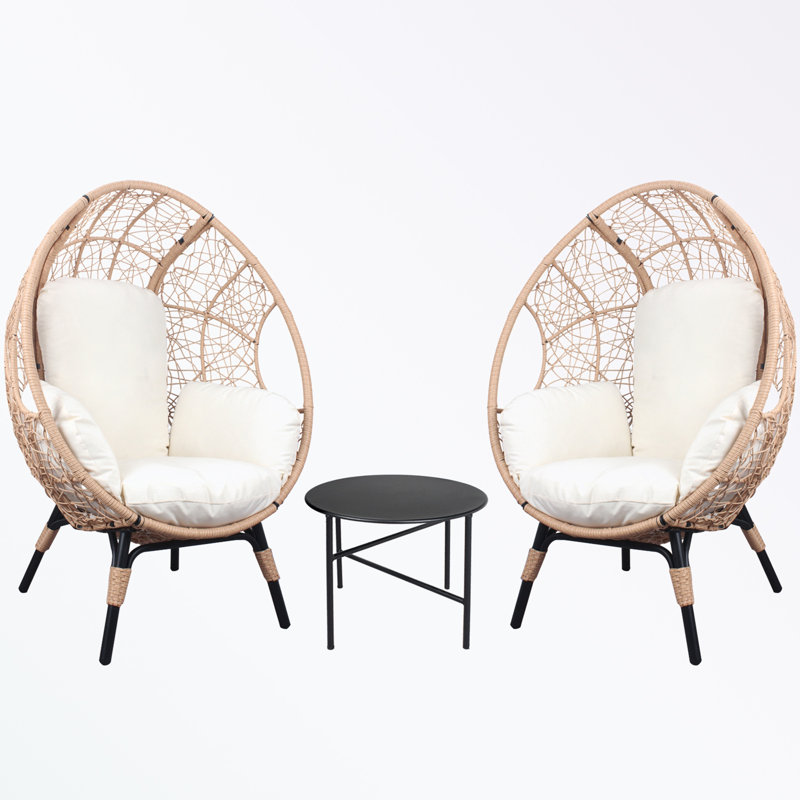 Ensemble de 3 fauteuils en faux osier Beth, Beige, Naturel