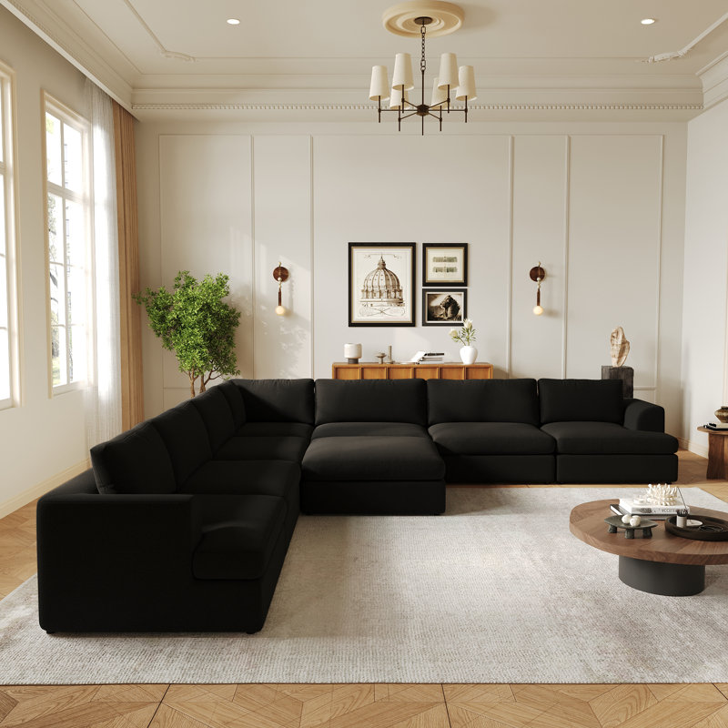 Canapé modulaire en tissu 8 pièces avec repose-pieds Boucle, Noir