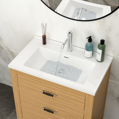 32"X20" Rectangular Vanity Top Sink, White, 1 Faucet Hole, Overflow, Stain , Low Water Absorption, Acid Smooth Surface, Space For Personal Items Sink In Finish, Items, Practical Design