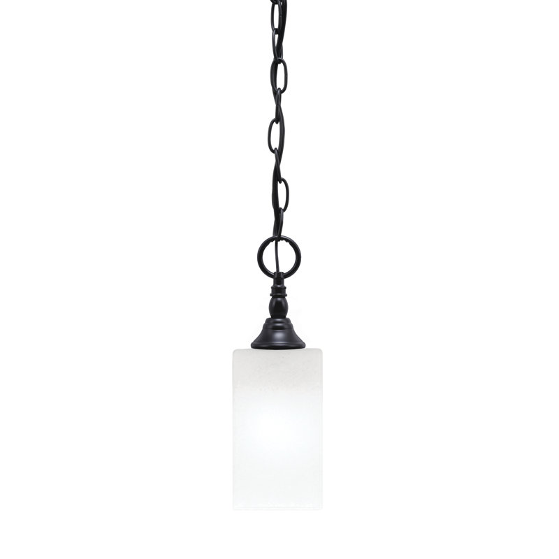 Mini-luminaire suspendu en chaîne avec verre carré de 3,5 po en marbre blanc, Noir mat