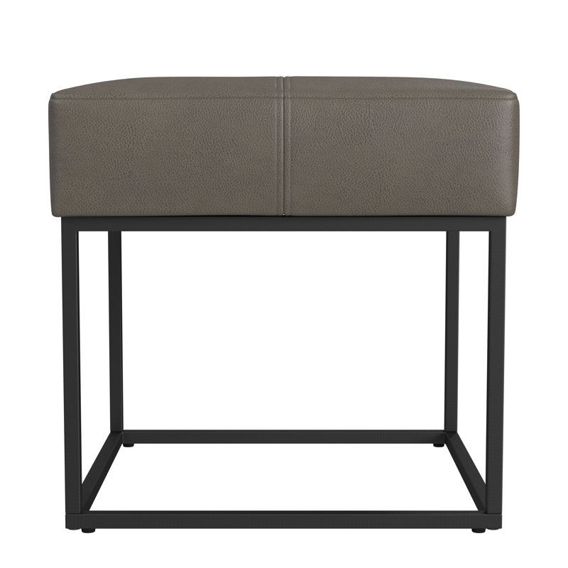 Homepop Small Square Metal Ottoman - Faux Leather, Gray Faux Leather