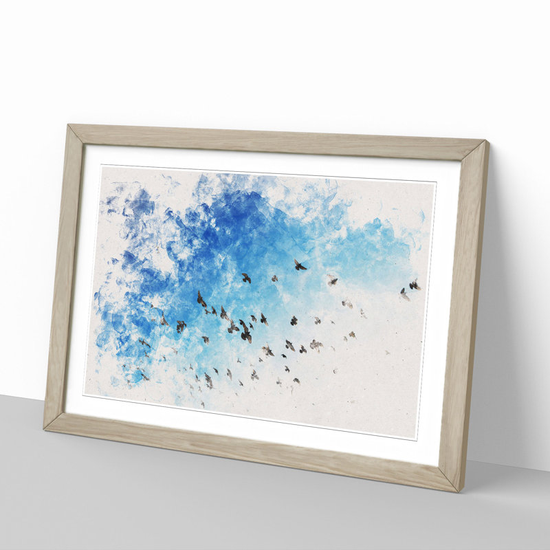 Flying Pigeons - Picture Frame Painting, 65cm H x 90cm W x 2cm D, Oak Framed