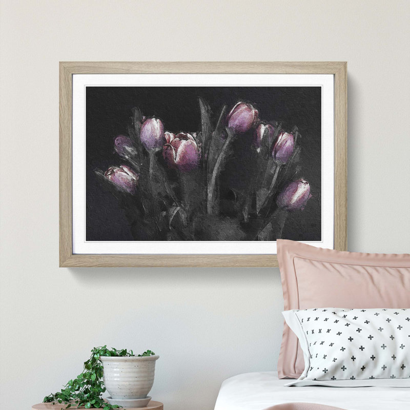 Tulip Flowers in Purple - Picture Frame Painting Print, 27cm H x 36cm W x 2cm D, Oak Framed