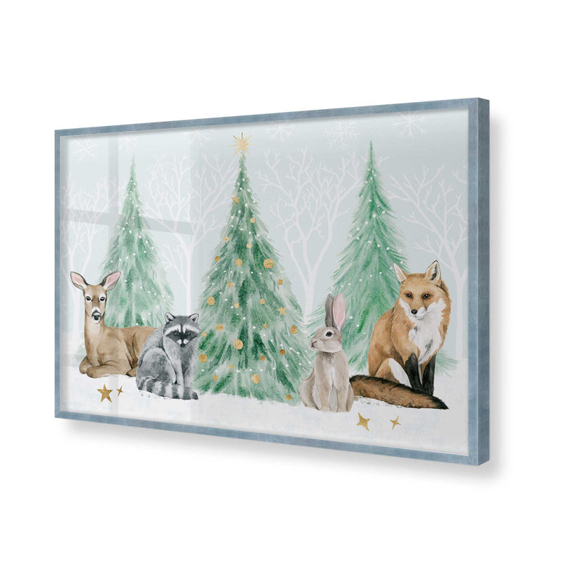 Imprimé d'arbres des Fêtes avec des animaux des bois, Cadre électrique simple ciel électrique, H 12 po x l 15 po x P 1,25 po