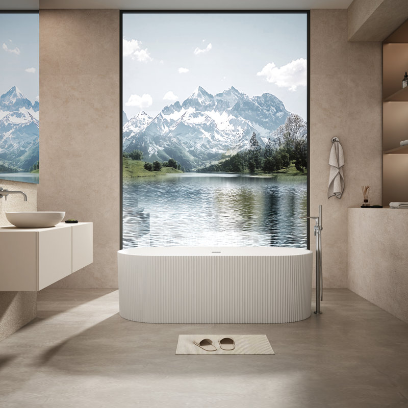 67" Freestanding Acrylic Bathtub, Fluted Design, Deep Soaking Tub, cUPC Certified, Non-Slip Base, Chrome Drain & Slotted Overflow