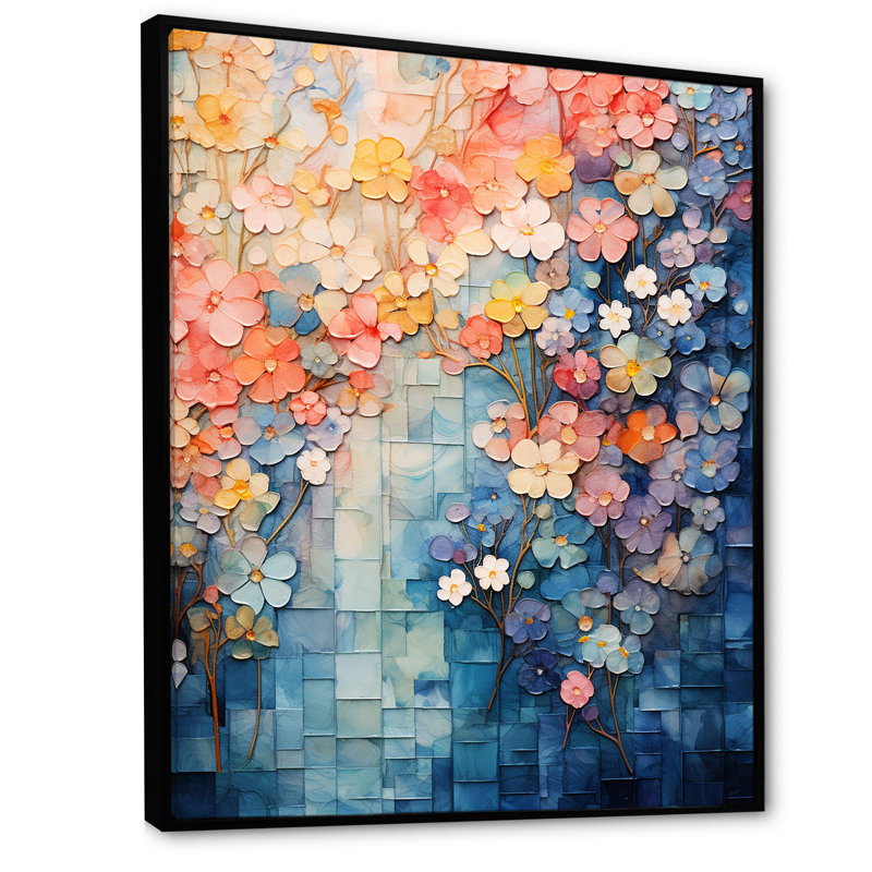 «Blue Japon Blooming Tree Landscape», art mural floral abstrait, Cadre flottant noir, H 40 po x l 30 po x P 1,5 po