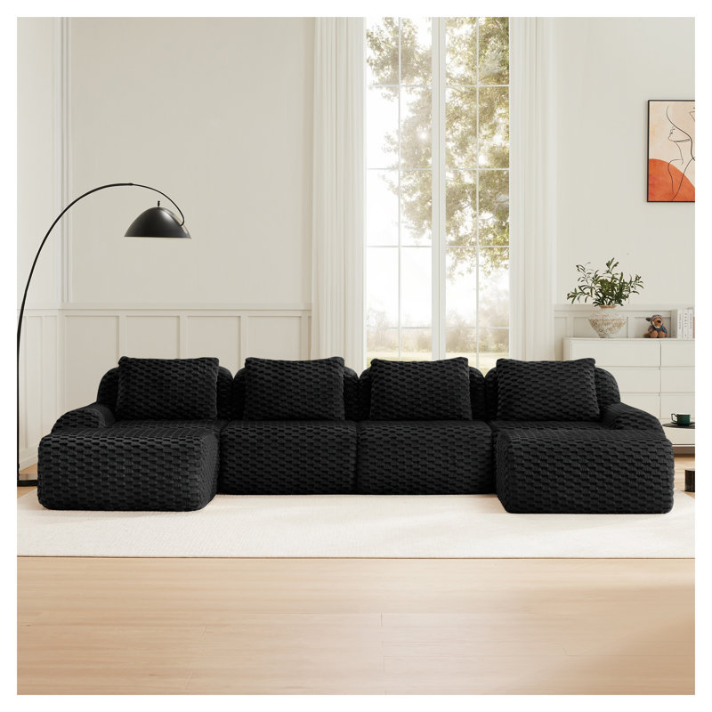 Canapé modulaire en forme de U de 146 po de style canapé noir modulaire surdimensionné à 4 places à 4 places avec repose-pieds mobile