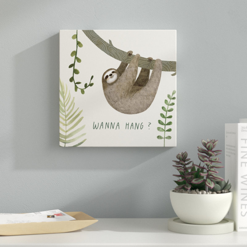 «Sloth Sayings I», peinture sur toile, H 12 po x l 12 po, Toile tendue