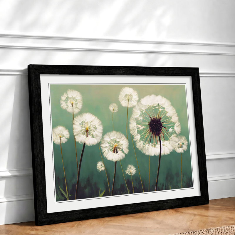 Entrancing Dandelion Flowers - Single Picture Frame Print, 34cm H x 46cm W x 2cm D, Black