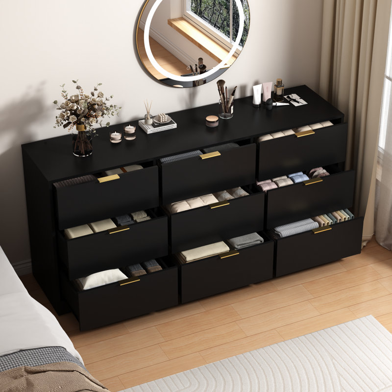 Commodes et commodes spacieuses en bois noir, grand rangement moderne pour la chambre à coucher et le salon