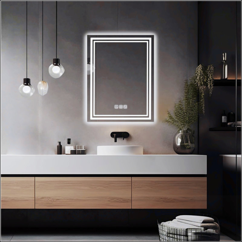 Miroir de salle de bain à DEL avec éclairage avant et arrière, désembuage et à intensité variable