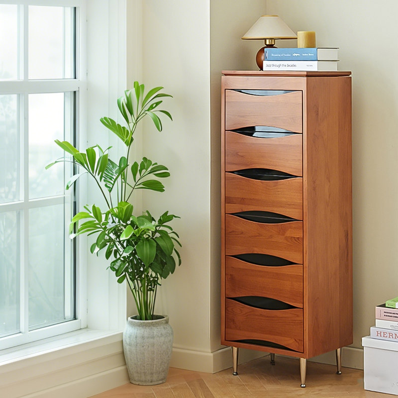16.54"Retro brown-black solid wood storage cabinet with multiple drawers, Brown/Black